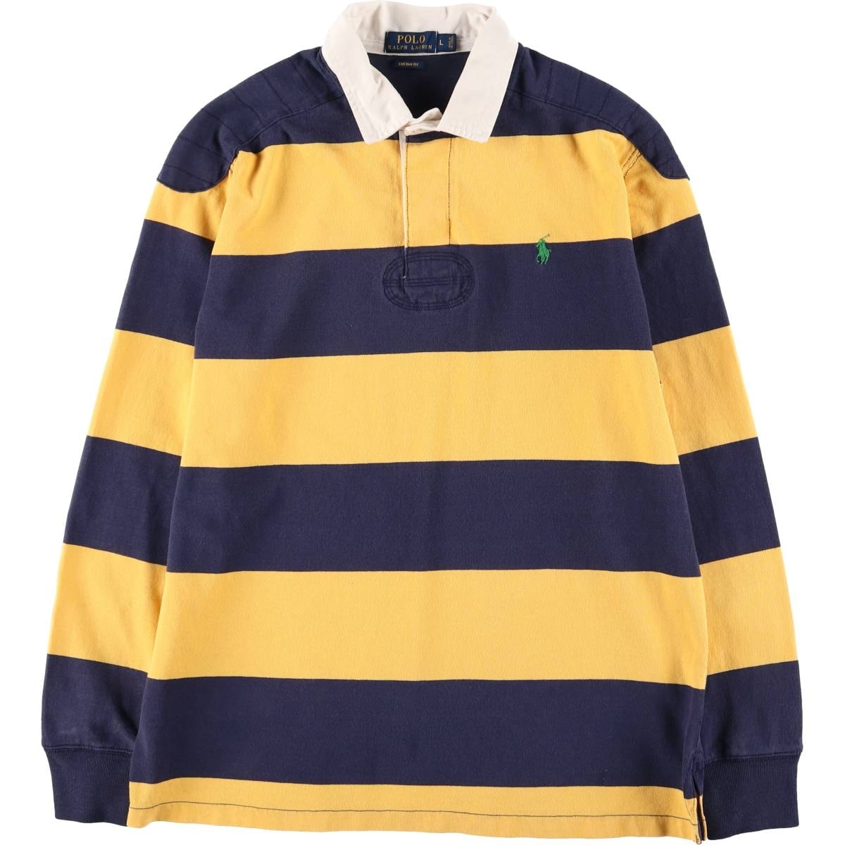 古着 ラルフローレン Ralph Lauren POLO RALPH LAUREN CUSTOM FIT ボーダー柄 長袖 ラガーシャツ メンズL相当/eaa586796