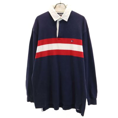 TOMMY HILFIGER トミーヒルフィガー 90s オールド フラッグタグ 半袖 ポロシャツ M ネイビー 比翼