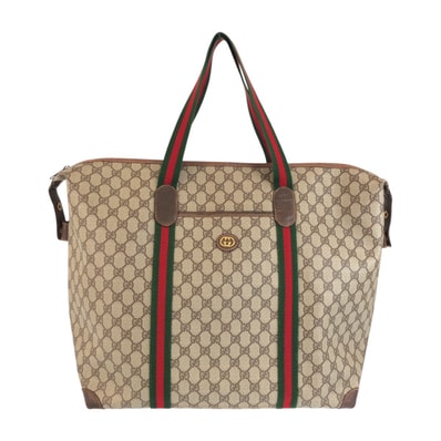 美品 GUCCI グッチ ヴィンテージ シェリーライン ベージュ ブラウン ゴールド金具 GGスプリームキャンバス レザー/ ボストンバッグ ショルダーバッグ 601181 【中古】