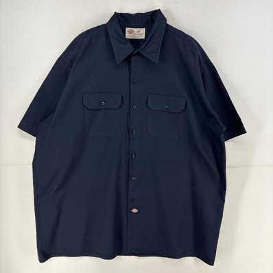 古着 ディッキーズ Dickies 半袖シャツ ワーク ワンポイント 胸ポケット 無地 大きいサイズ 3XL ネイビー メンズ
