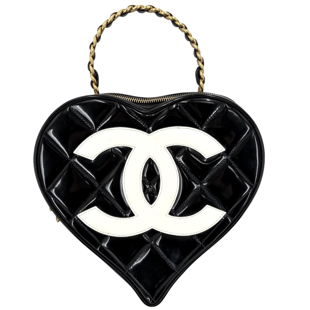 CHANEL シャネル ハンドバッグ マトラッセ ハートバニティバッグ ココマーク キルティング ヴィンテージ パテントレザー ブラック 黒 ゴールド金具 レディース【中古品】
