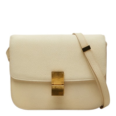 セリーヌ クラシック ボックス ミディアム ショルダーバッグ アイボリー系 レザー レディース CELINE 【中古】