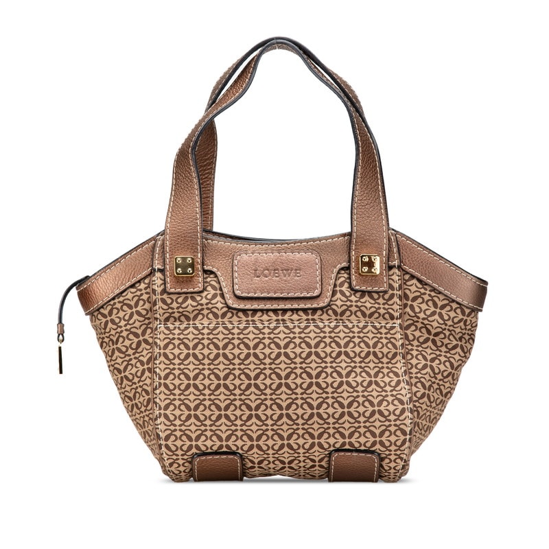 ロエベ ニューロードライン ハンドバッグ ベージュ ブラウン キャンバス レザー レディース LOEWE 【中古】