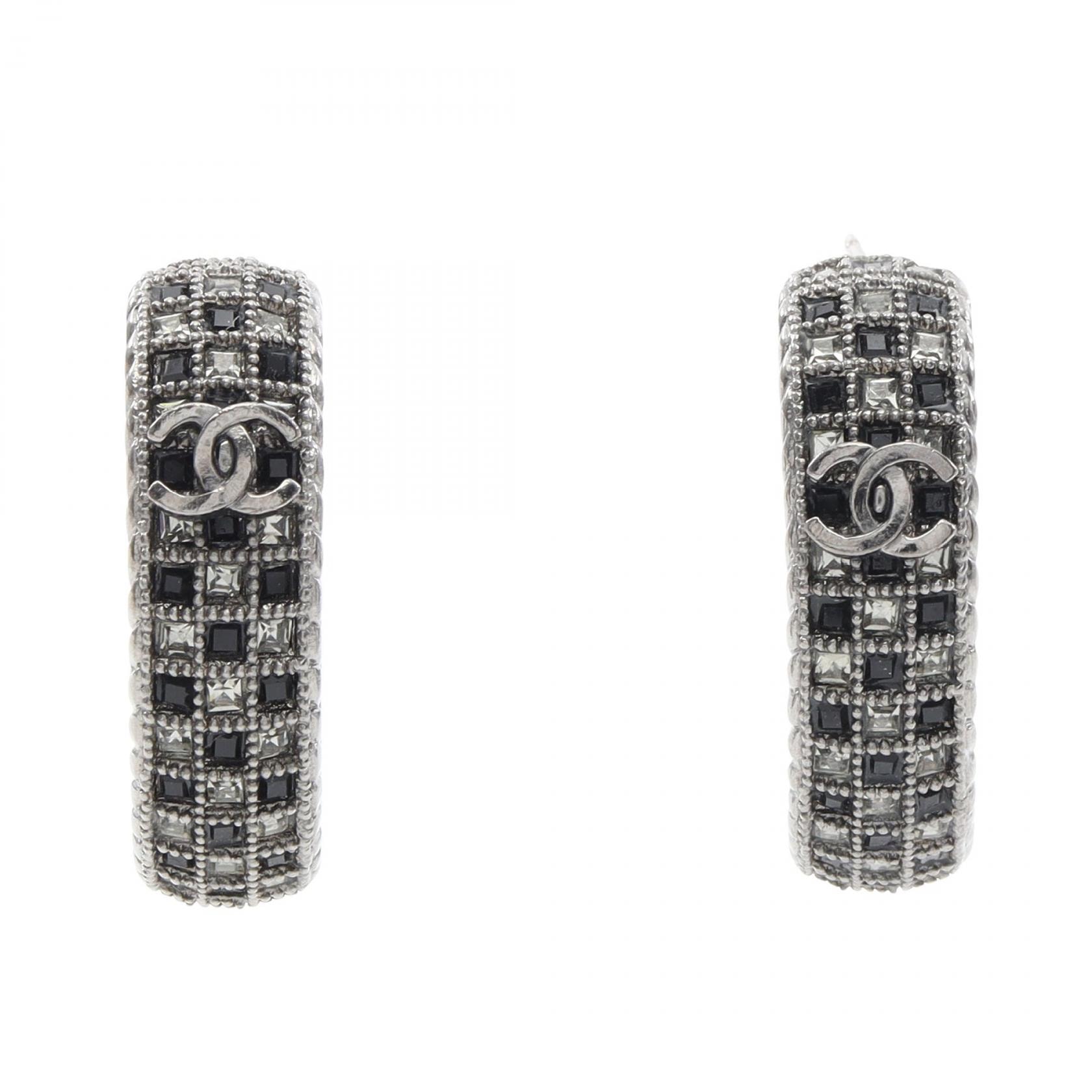 シャネル CHANEL ココマーク ピアス ジュエリー ステンレススチール ラインストーン レディース シルバー系 / クリア系 / ブラック系 【中古】