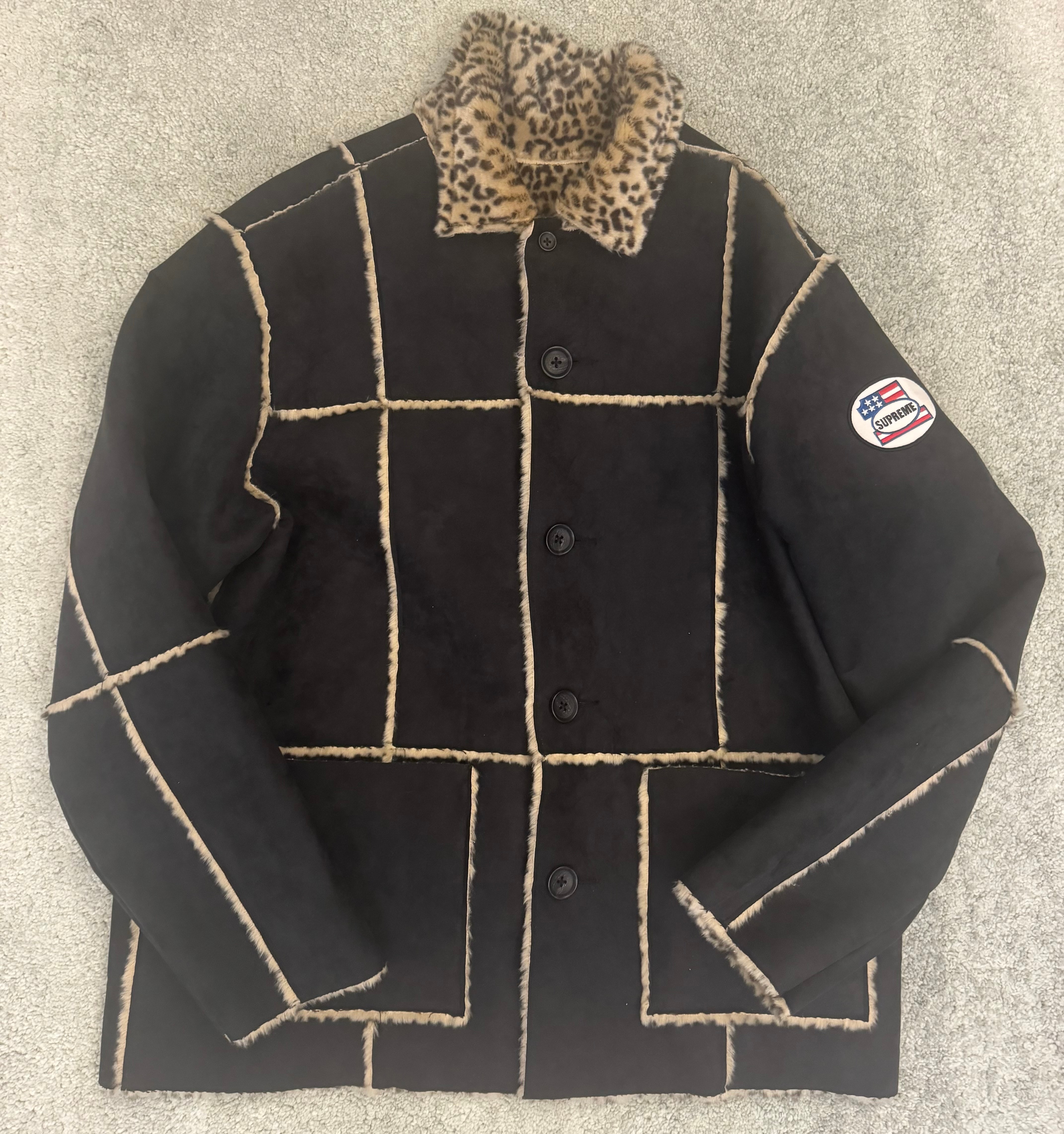 Supreme Reversible Faux Suede Leopard Coat "Black"