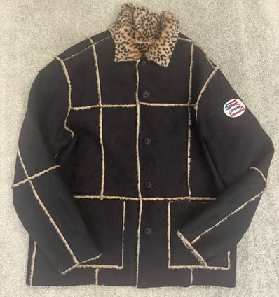 Supreme Reversible Faux Suede Leopard Coat "Black"