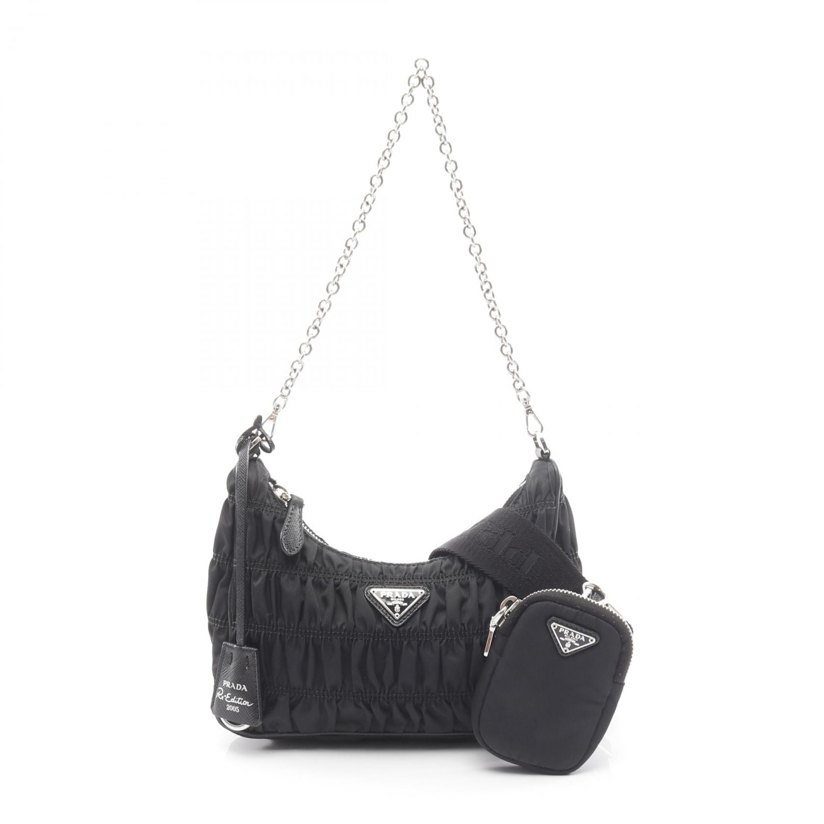 プラダ PRADA Re-Edition 2005 ショルダーバッグ バッグ ナイロン レザー レディース ブラック系 1BH204 【中古】