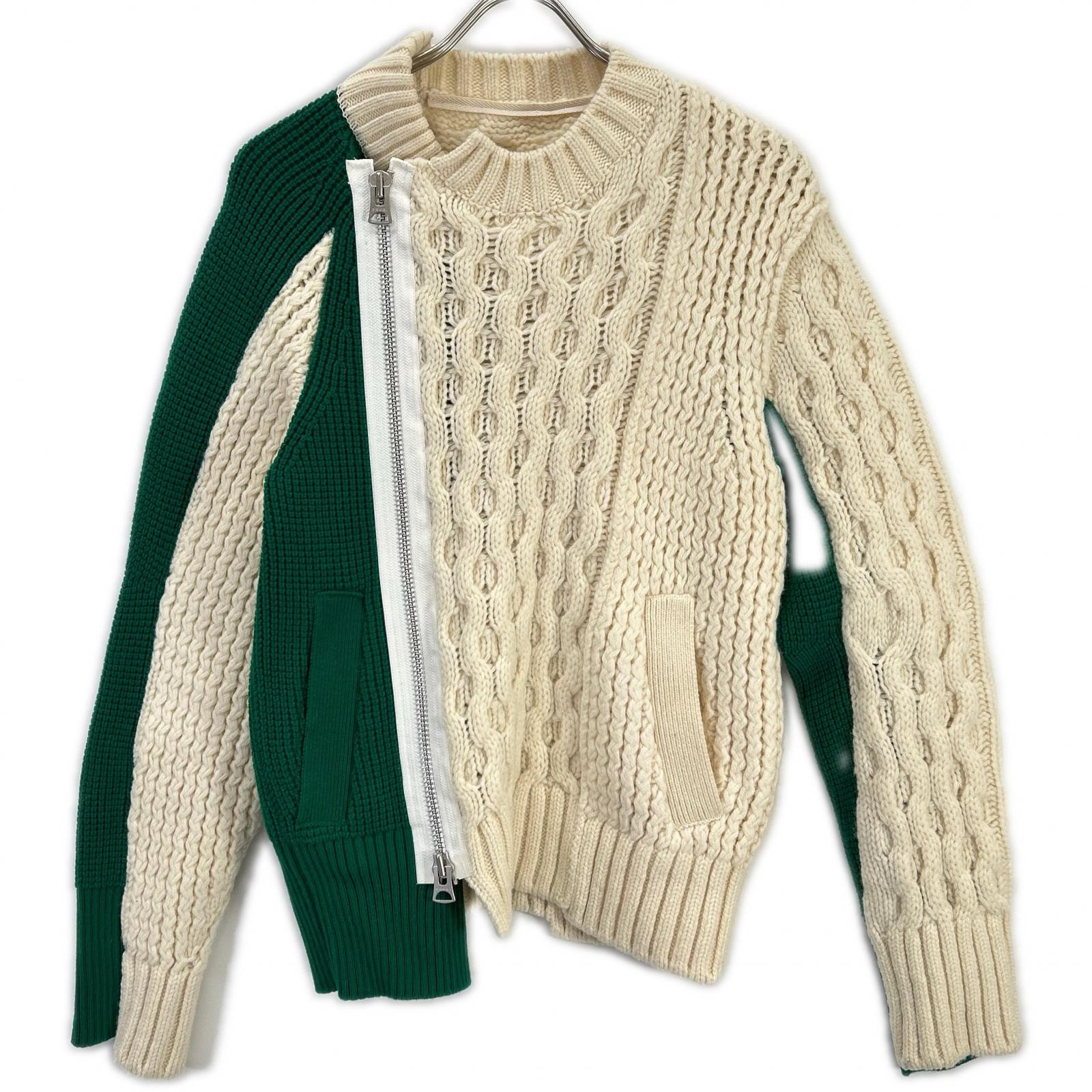 サカイ 21年製 21-02778M アイボリー×グリーン Wool Knit Zip Up Blouson ウールニットZIP UPブルゾン 1