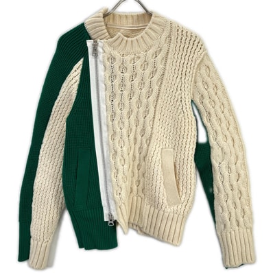 サカイ 21年製 21-02778M アイボリー×グリーン Wool Knit Zip Up Blouson ウールニットZIP UPブルゾン 1