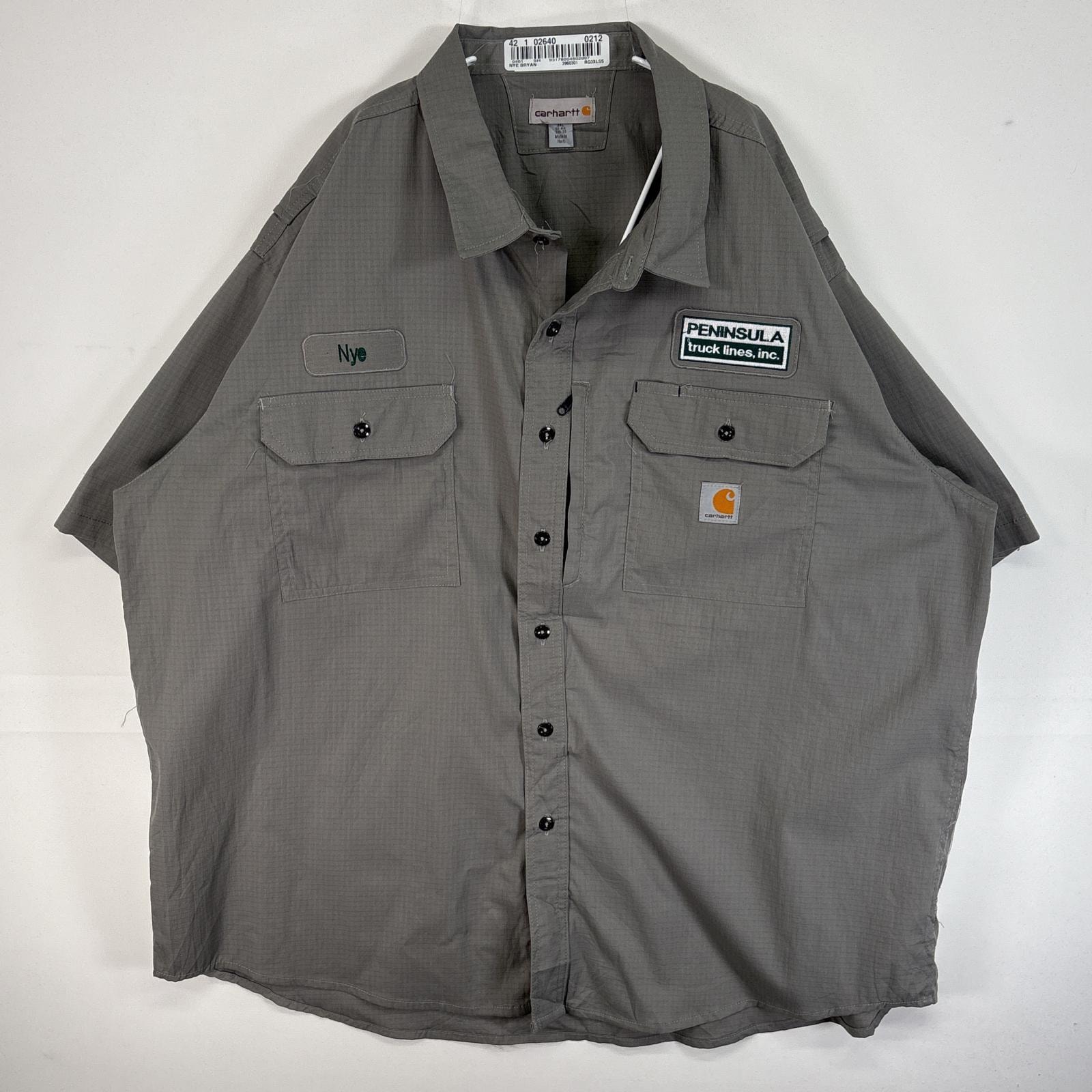 古着 カーハート Carhartt 半袖シャツ ワーク 作業着 フラップポケ リップストップ 大きいサイズ ワンポイント ロゴ 3XL  グレー 無地 メンズ