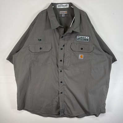 古着 カーハート Carhartt 半袖シャツ ワーク 作業着 フラップポケ リップストップ 大きいサイズ ワンポイント ロゴ 3XL グレー 無地 メンズ