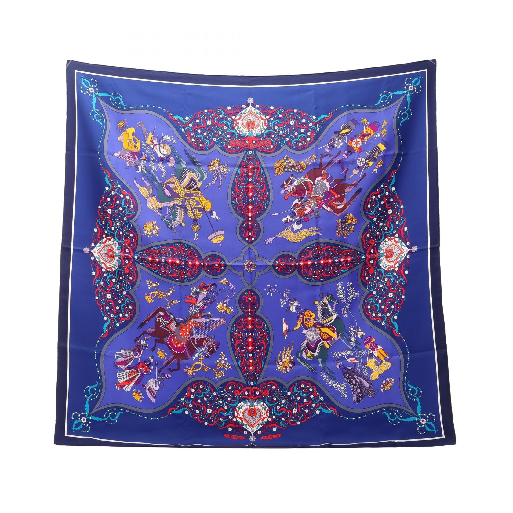 エルメス HERMES カレ90 Poesie Persane スカーフ 衣料品 シルク シルク レディース ブルー系 / レッド系 / マルチカラー 【中古】