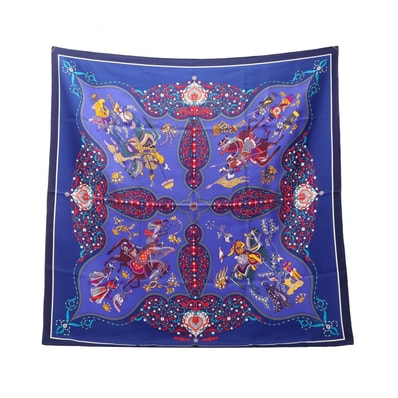 エルメス HERMES カレ90 Poesie Persane スカーフ 衣料品 シルク シルク レディース ブルー系 / レッド系 / マルチカラー 【中古】
