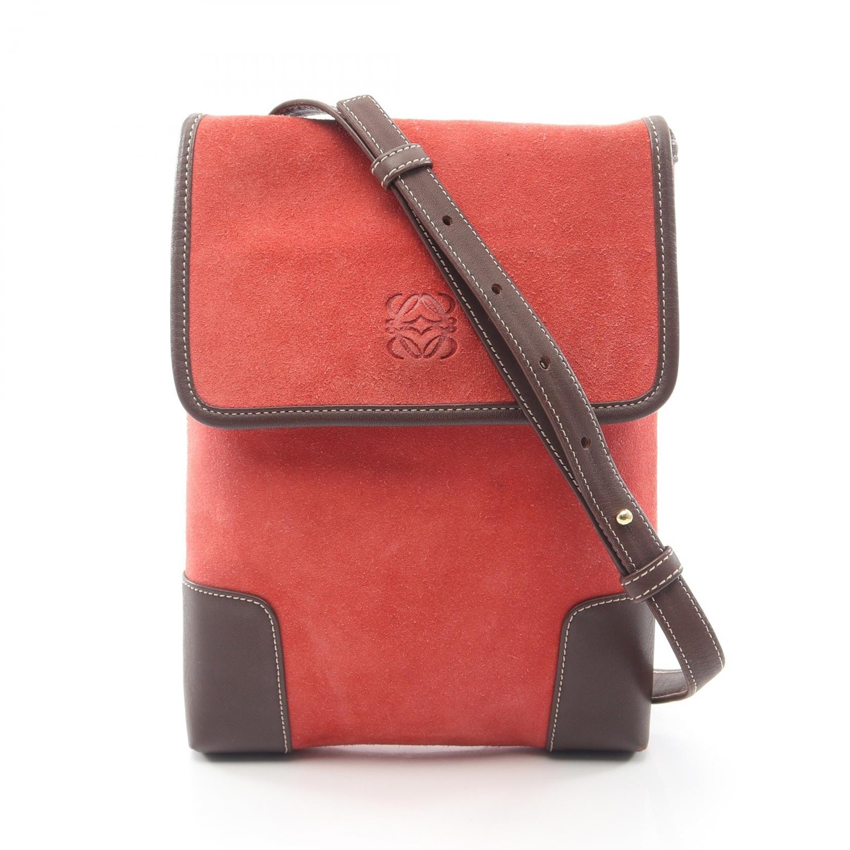 ロエベ LOEWE アナグラム ショルダーバッグ バッグ スウェード レザー レディース レッド系 / ブラウン系 【中古】
