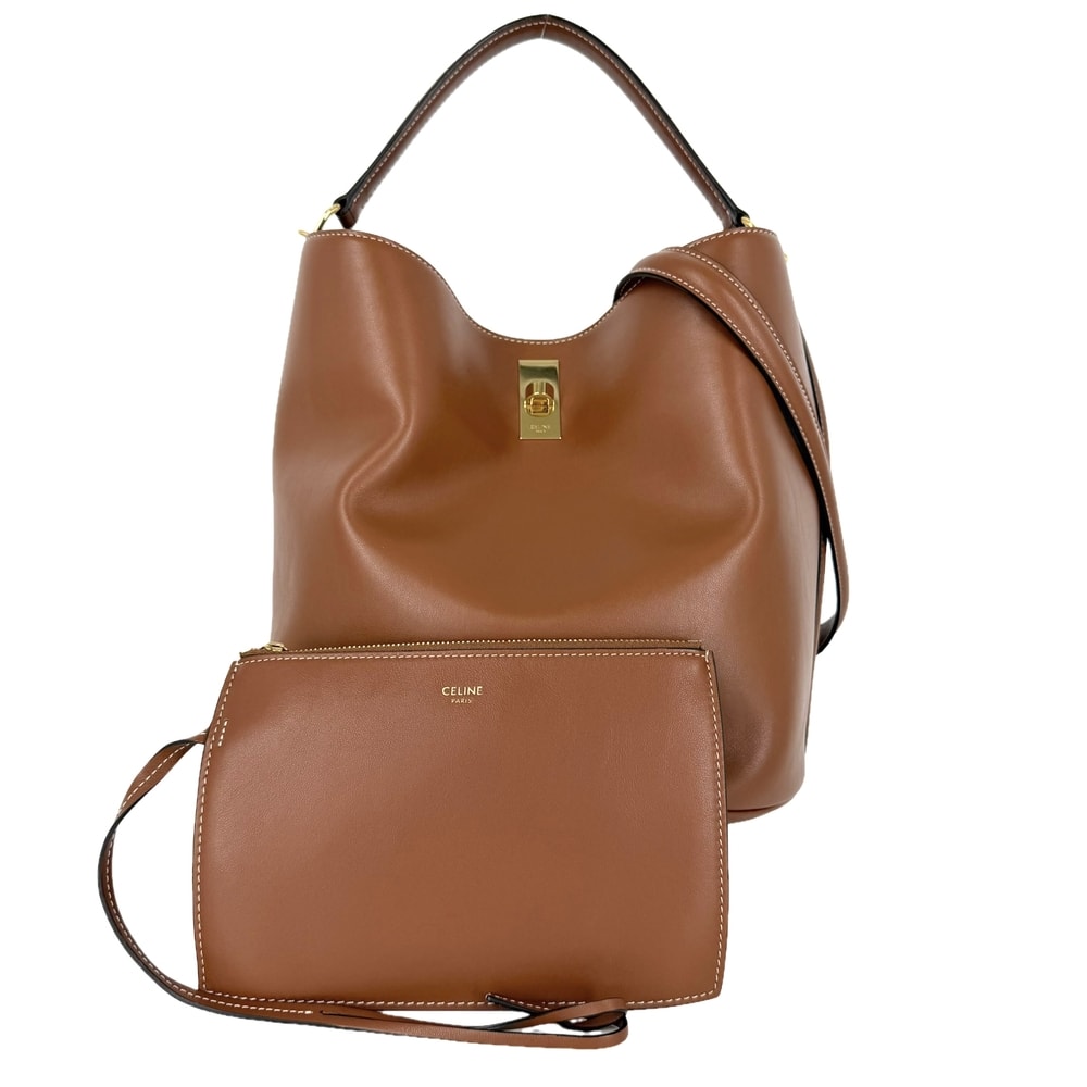 CELINE セリーヌ 2WAY バケット16 ショルダーバッグ ハンドバッグ レザー    ブラウン 茶 ゴールド金具 レディース【中古品】