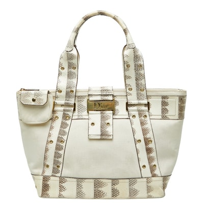 ディオール ロゴ ハンドバッグ トートバッグ ホワイト アイボリー レザー レディース Dior 【中古】