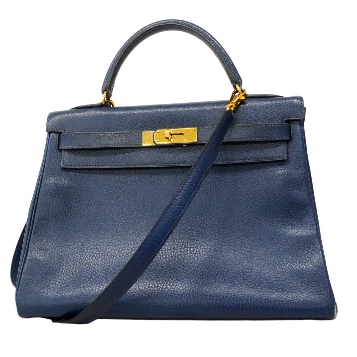 ★SALE【6dd4689】エルメス ハンドバッグ ケリー32 アルデンヌ ブルー ゴールド金具 □B刻印 2wayバッグ【中古】レディース