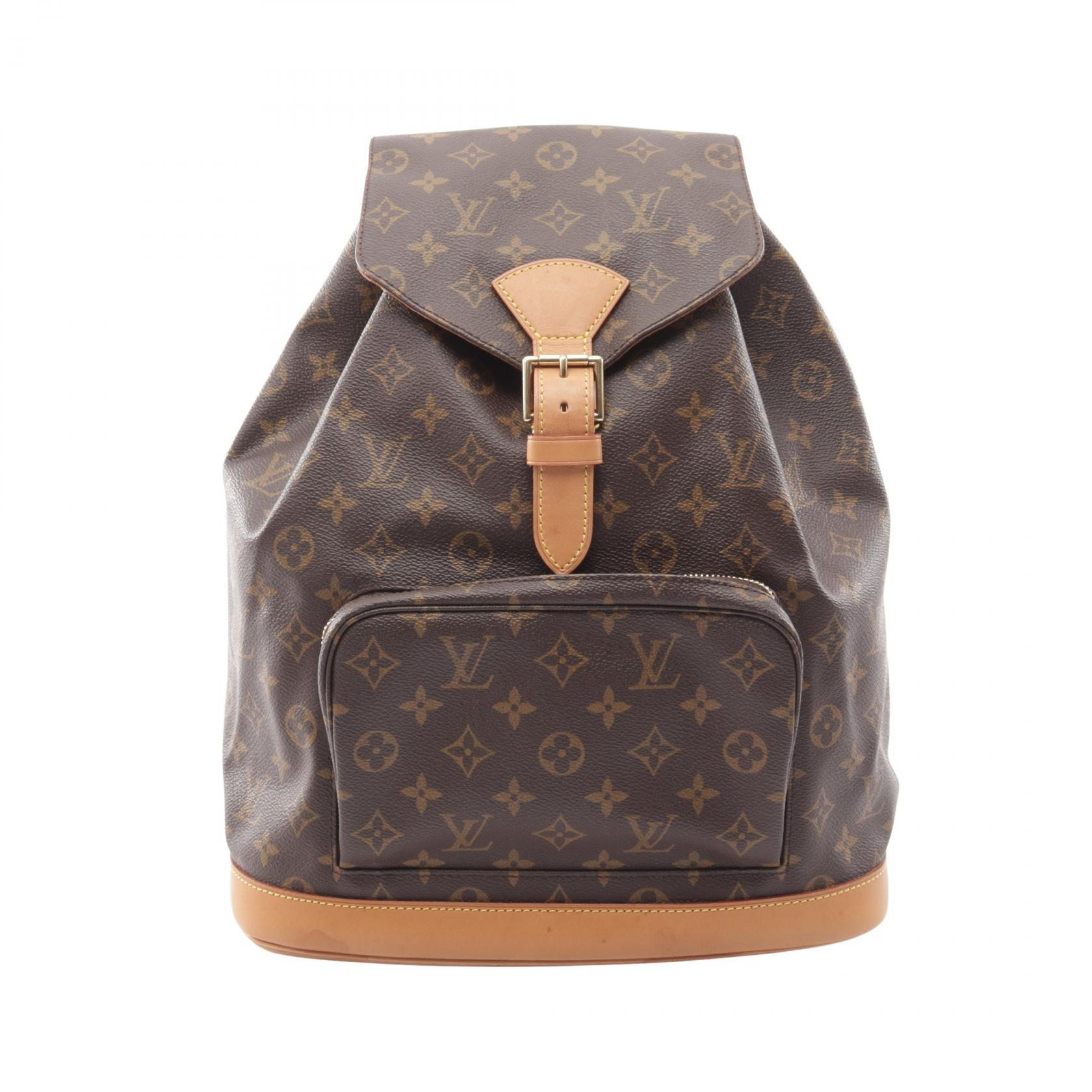 ルイ・ヴィトン LOUIS VUITTON モンスリGM リュックサック バックパック バッグ PVCコーティングキャンバス レザー モノグラム レディース ブラウン系 M51135 【中古】