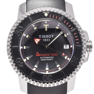 ティソ TISSOT A464/564 シースター1000 デイト ブラック 自動巻き メンズ 美品 箱付き 腕時計 G#146996