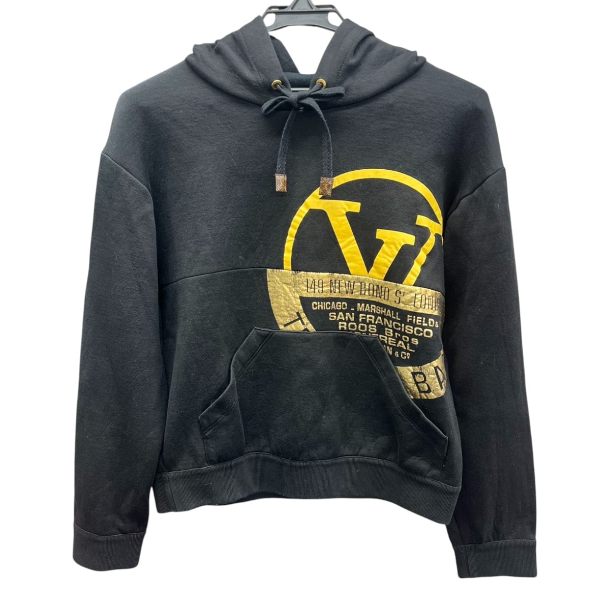 LOUIS VUITTON 美品 ルイヴィトン 20AW ビッグサークル ロゴ パーカー フーディ RW202W FED FJST08 モノグラム コットン ブラック ゴールド ショート丈 スウェット LV ヴィトン ABランク 中古 鑑定済 ヴィトンパーカー