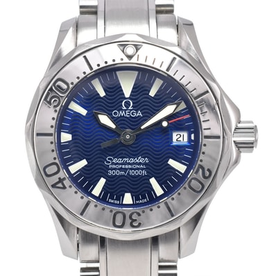 オメガ OMEGA 2285.80 シーマスター 300M デイト ブルー クォーツ レディース 良品 保証書付き 腕時計 I#150369