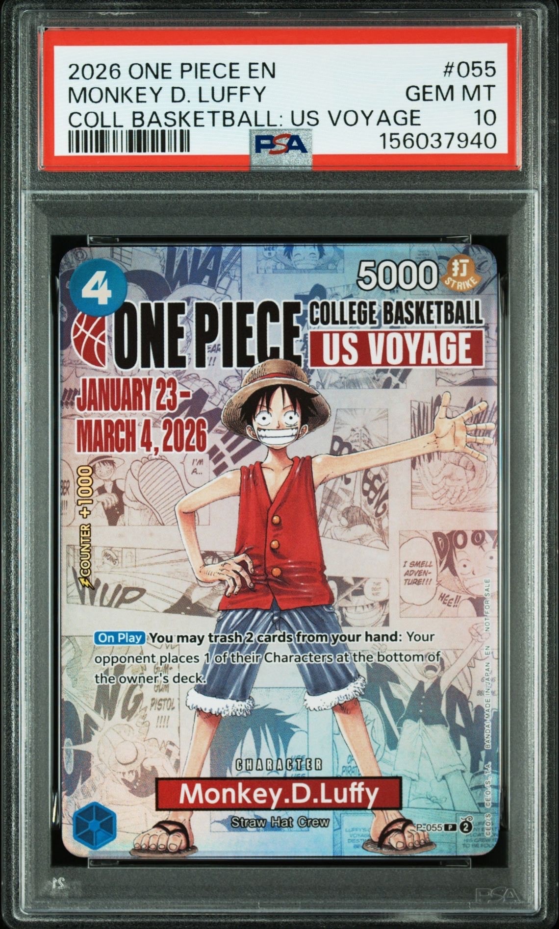 モンキー・D・ルフィ:P (開封済) [P-055]【英語版】(プロモーションカード「ワンピース カレッジ バスケットボール:USボヤージュ」)