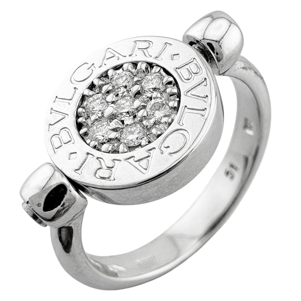 ブルガリ ブルガリブルガリ フリップ リング 指輪 8号 18金 K18ホワイトゴールド ダイヤモンド レディース BVLGARI 中古