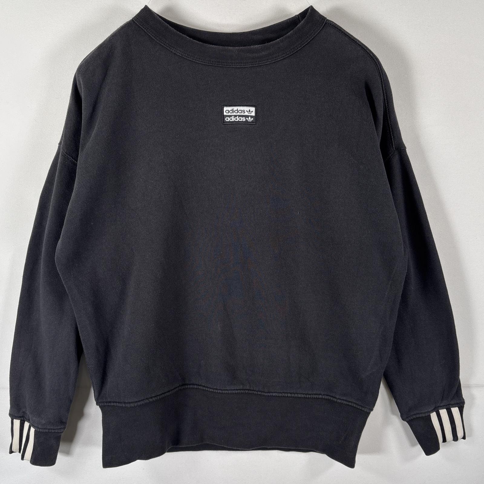 古着 アディダス adidas スウェット トレーナー ワンポイントロゴワッペン スリーストライプス クルーネック M  ブラック メンズ