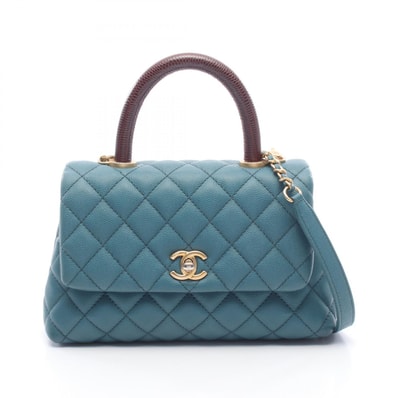 シャネル CHANEL ココハンドル フラップ マトラッセ 2WAY ハンドバッグ バッグ キャビアスキン(グレインドカーフ) エキゾチックレザー レディース グリーン系 / ブラウン系 A92990 【中古】