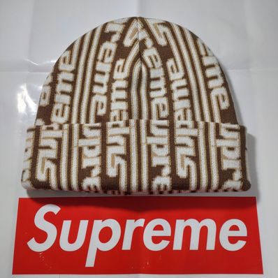 Supreme Vertical Logo Beanie "Tan"