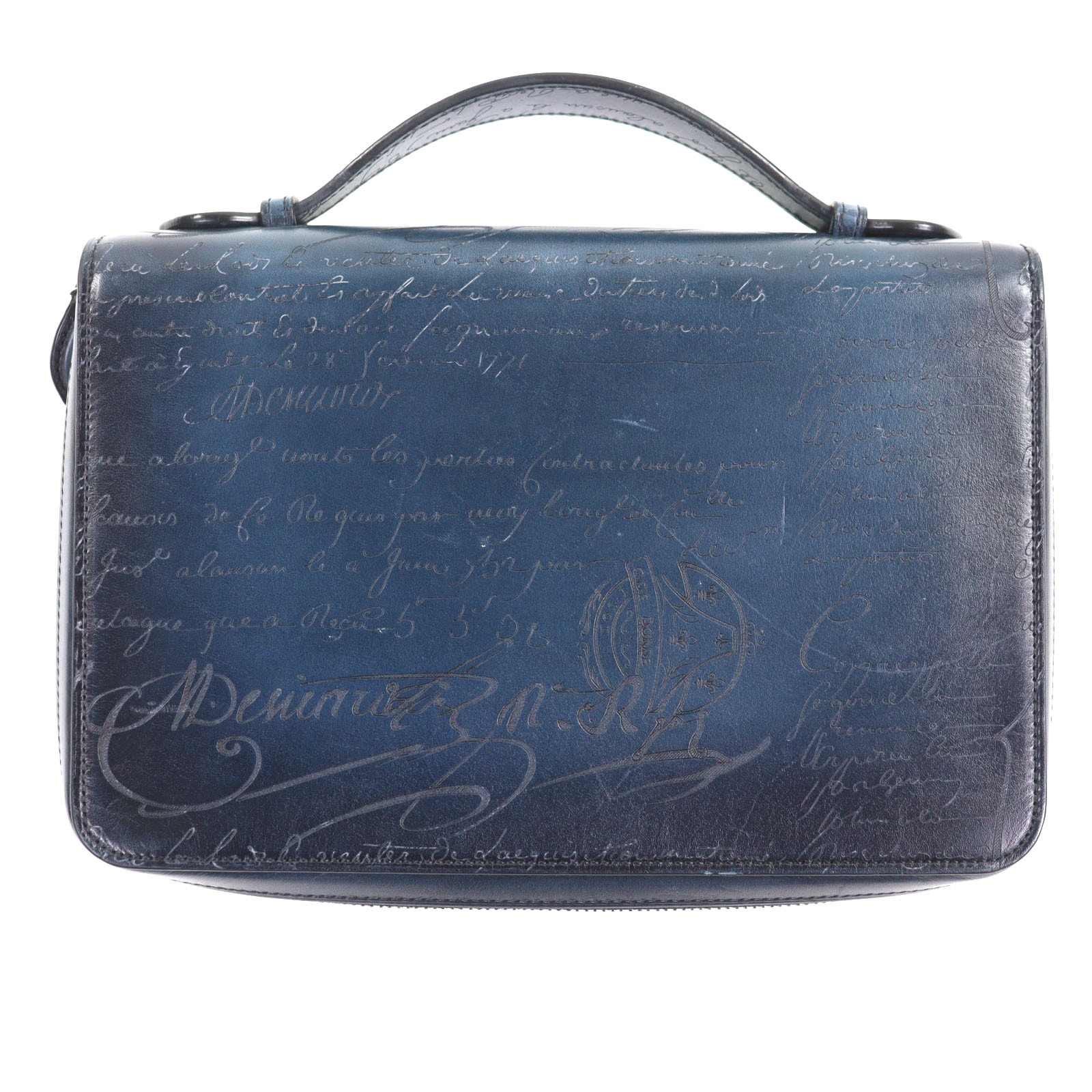 美品 ベルルッティ クラッチバッグ イタウバ ワイド ネイビー メンズ