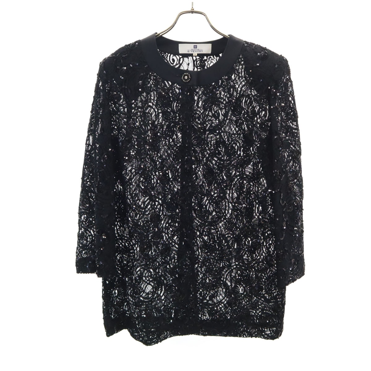 GIVENCHY ジバンシィ 90s 日本製 オールド 長袖 総レース カーディガン 13 ブラック スパンコール