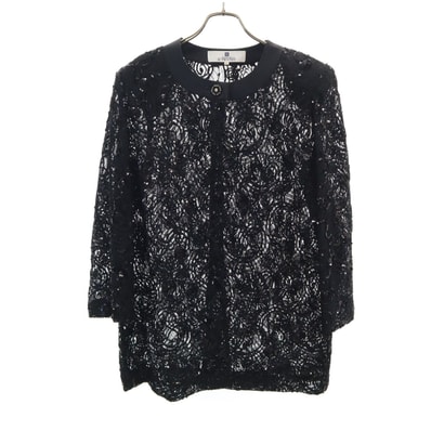 GIVENCHY ジバンシィ 90s 日本製 オールド 長袖 総レース カーディガン 13 ブラック スパンコール