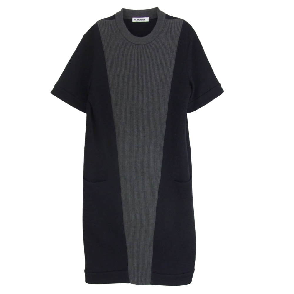 JIL SANDER ジルサンダー ニット JSWG710016 ニット切替 スウェット ワンピース トップス ブラック系 36【中古】