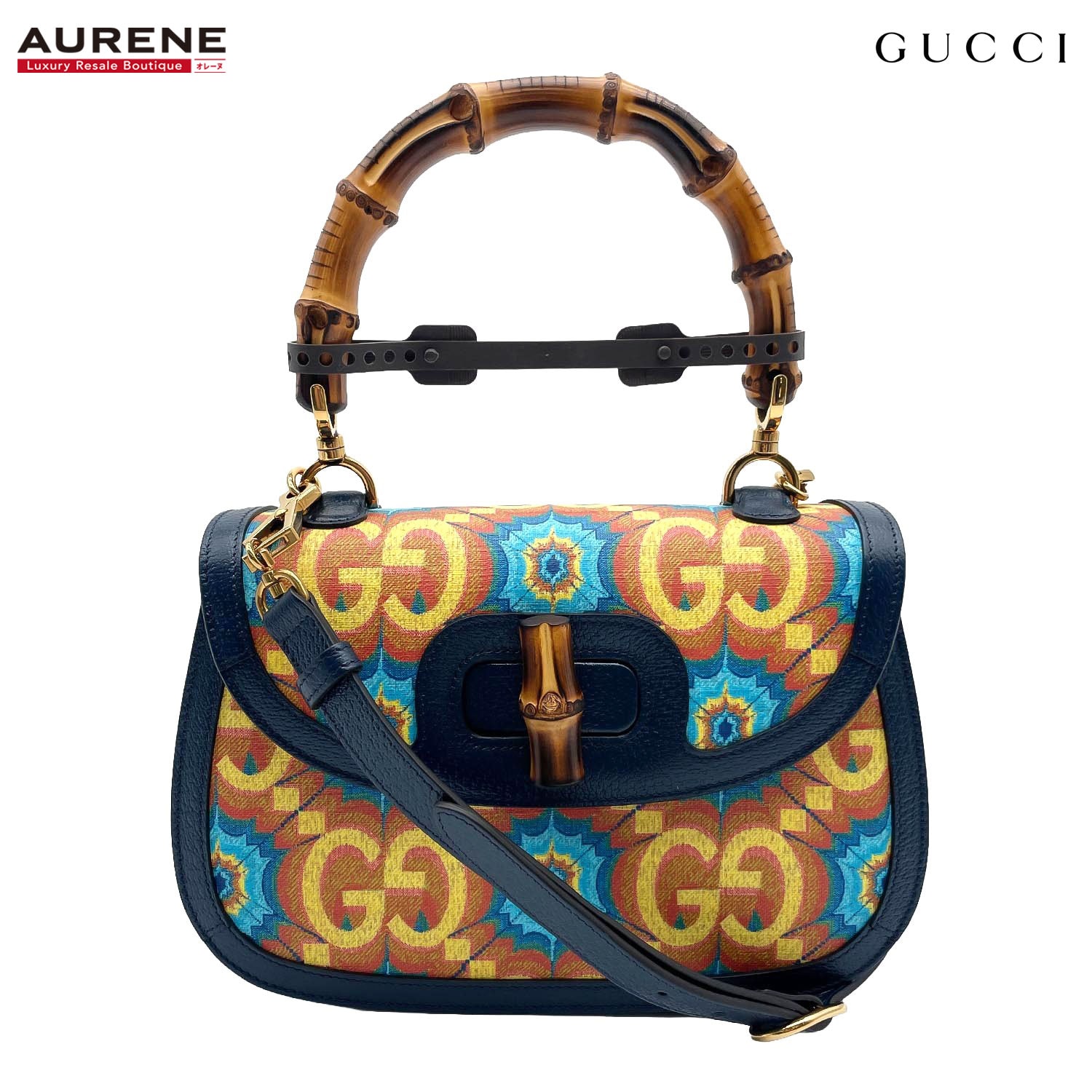 GUCCI グッチ ショルダーバッグ 1947 100周年記念モデル GGカレイドスコープ バンブー 2WAY 678489 PVC ブルー レディース
 【中古】
