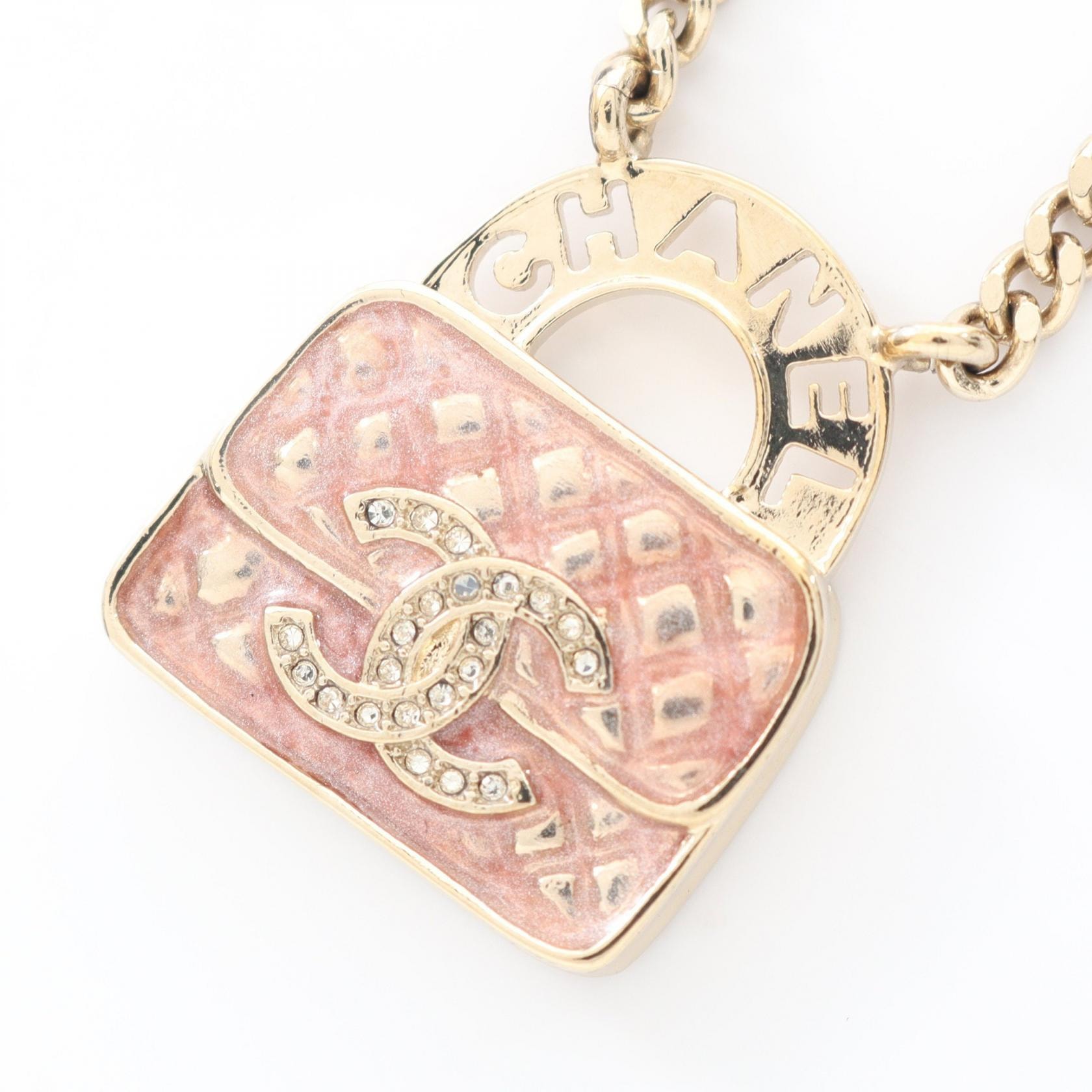 シャネル CHANEL ココマーク バックモチーフ ネックレス ジュエリー GP(ゴールドメッキ) ラインストーン レディース ゴールド系 / ピンク系 / クリア系 【中古】