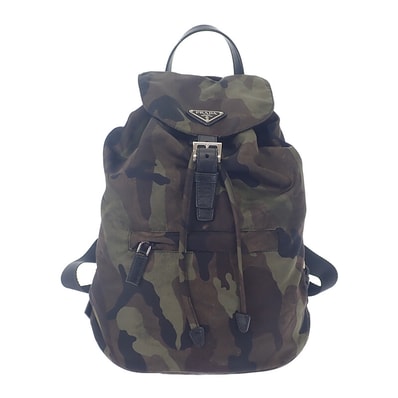 プラダ PRADA バックパック BZ0032_ZSR_F0334 リュック・デイパック ナイロン レザー カーキ テスートカモフラ メンズ レディース【中古】【ABランク】