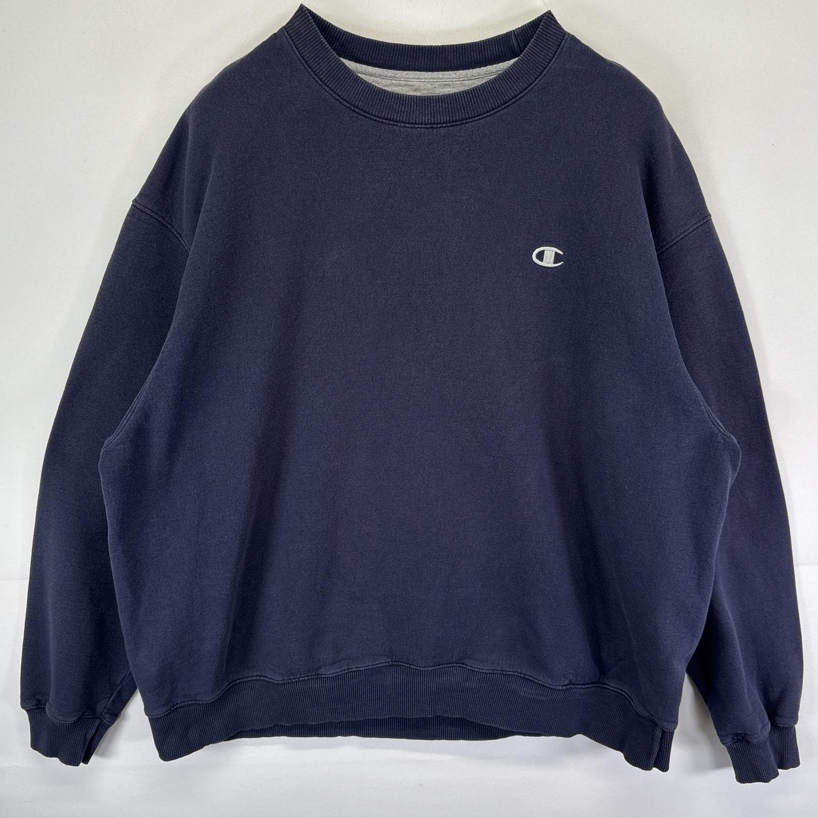古着 チャンピオン Champion スウェット トレーナー 大きいサイズ ワンポイントロゴ クルーネック プルオーバー  2XL  ネイビー メンズ