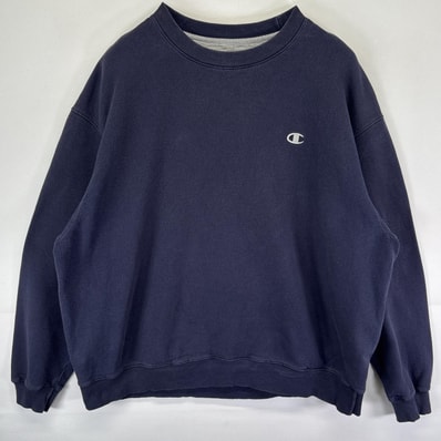 古着 チャンピオン Champion スウェット トレーナー 大きいサイズ ワンポイントロゴ クルーネック プルオーバー 2XL ネイビー メンズ