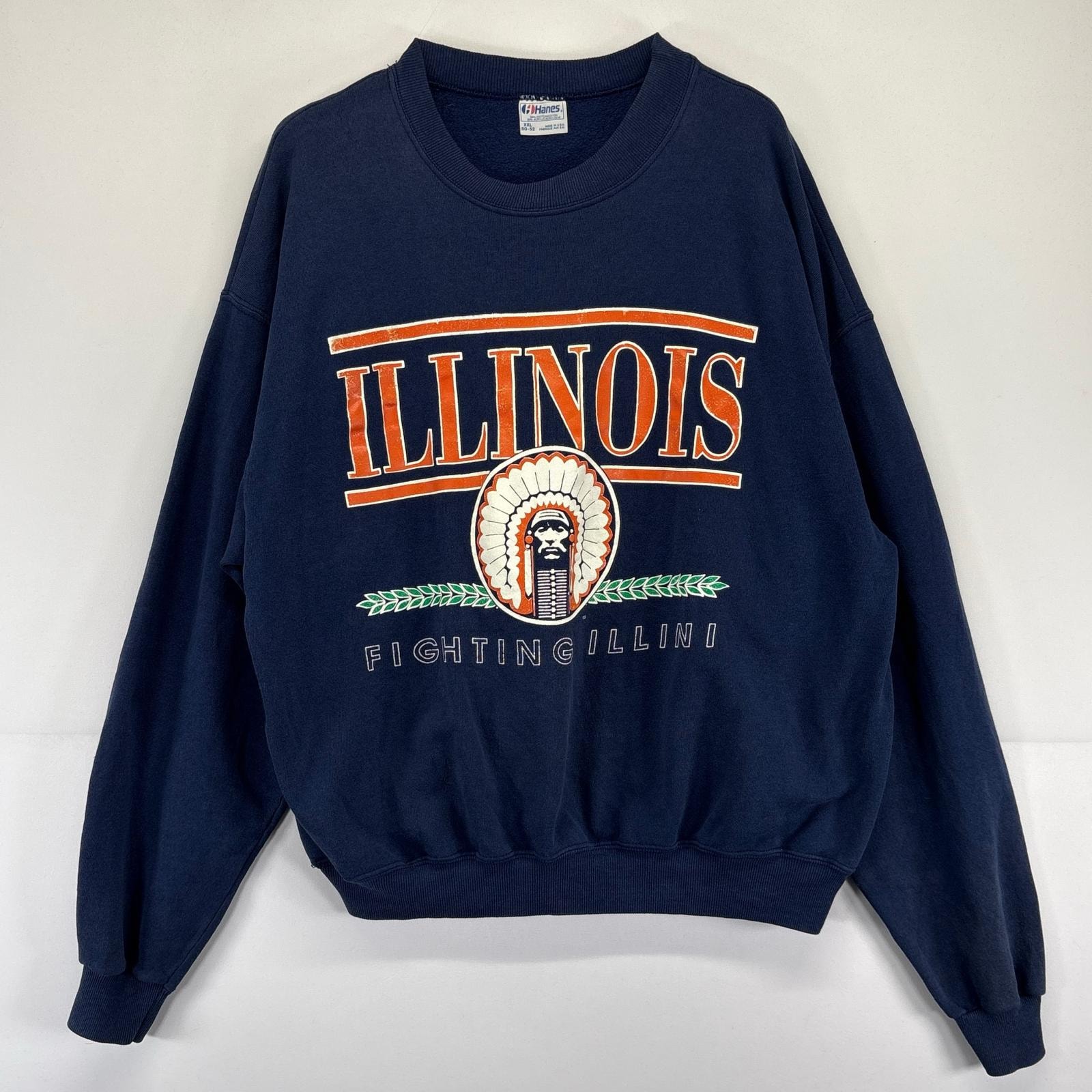 古着 80's/80年代 ヘインズ Hanes USA製 スウェット カレッジロゴ プリント トレーナー クルーネック 2XL  ネイビー系 メンズ