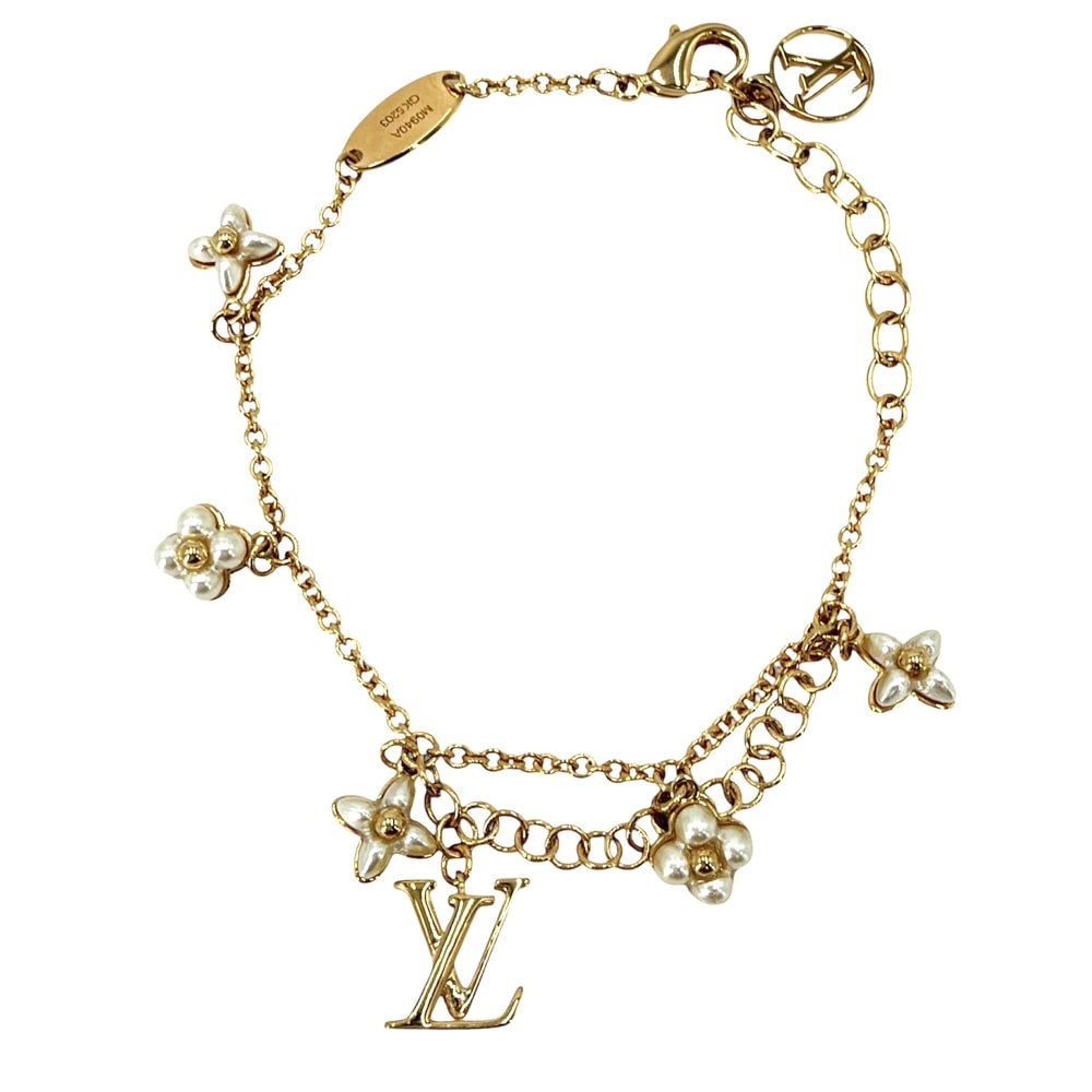 LOUIS VUITTON ルイヴィトン ブレスレット LVフローグラム アクセサリー アジャスター付き メタル  フェイクパール   M0940A ゴールド レディース 約6.0g 美品【中古品】