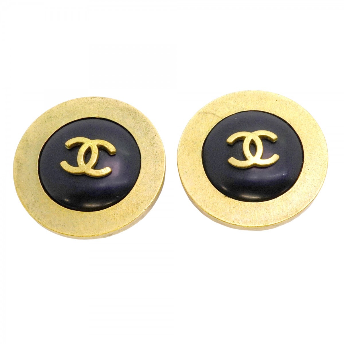 【6jdb0031-k】シャネル イヤリング ヴィンテージ ココマーク 丸型 サークル GPメッキ ゴールド ブラック【中古】レディース