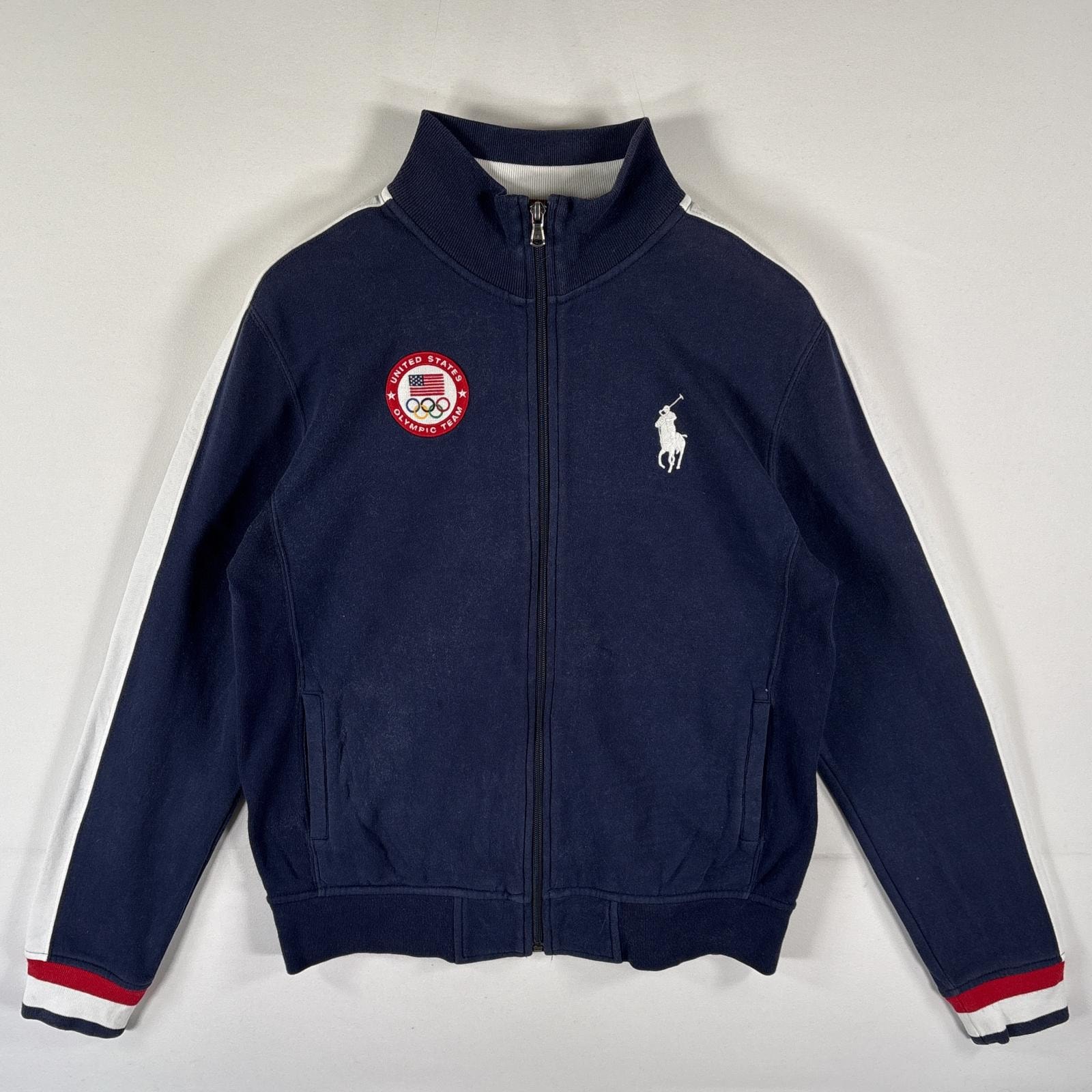 古着 ラルフローレン RALPH LAUREN トラックジャケット ビックポニー フルジップ リブ切り替え オリンピックチーム L  ネイビー メンズ