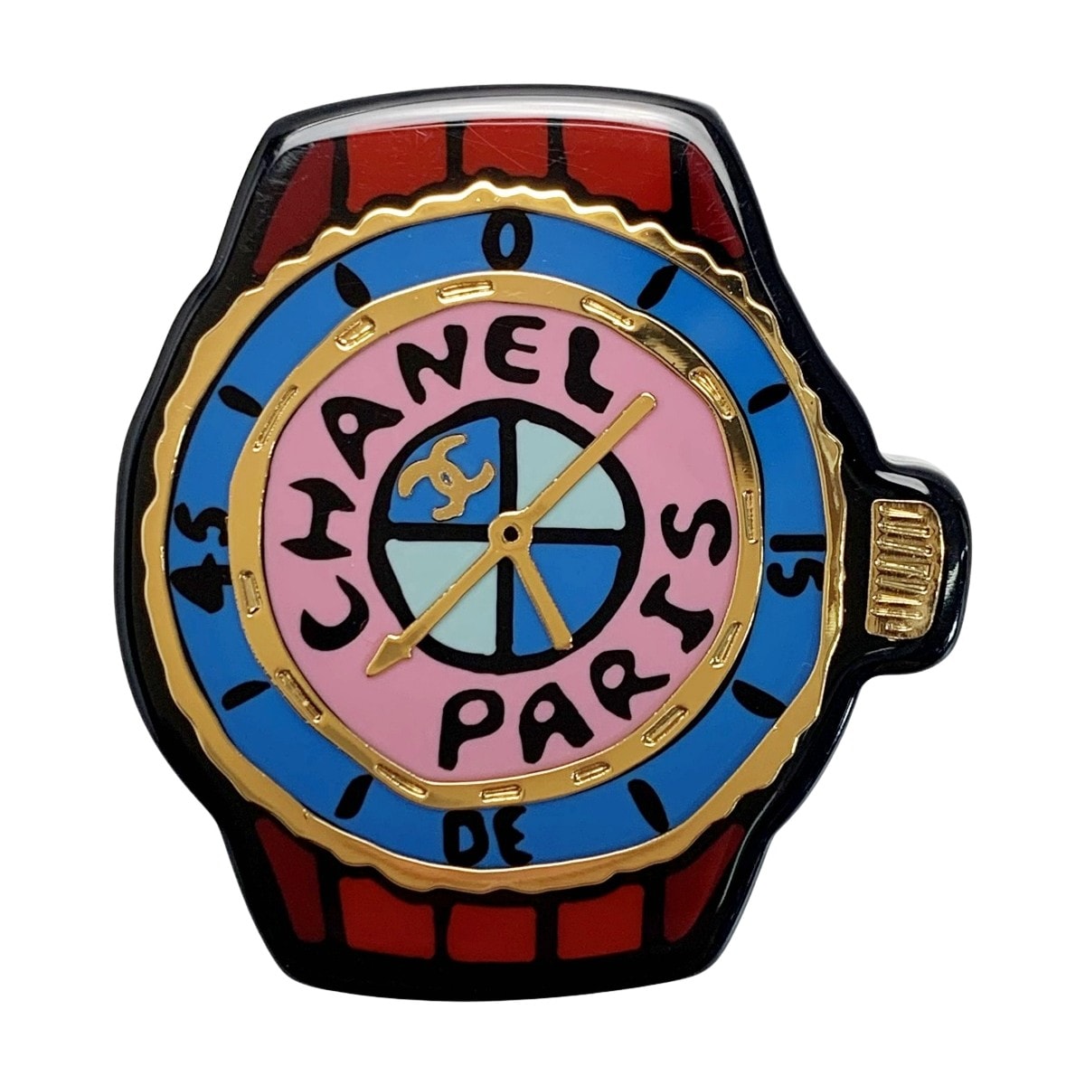 CHANEL シャネル 手書き風の腕時計 D23A レッド×ピンク×ブルー アクセサリー ピンブローチ