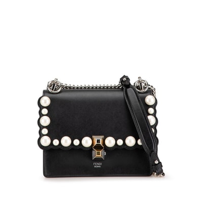 フェンディ キャナイ ミニ パール チェーン ショルダーバッグ 8M0381 ブラック レザー レディース FENDI 【中古】