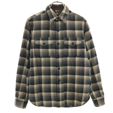 ダブルアールエル RRL オンブレチェック 長袖 シャツ XS ベージュ Ralph Lauren ラルフローレン