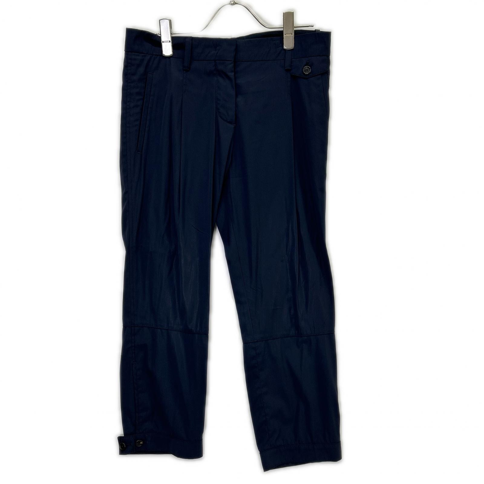プラダ P2583 ネイビー 1タック クロップドナイロンパンツ 38S