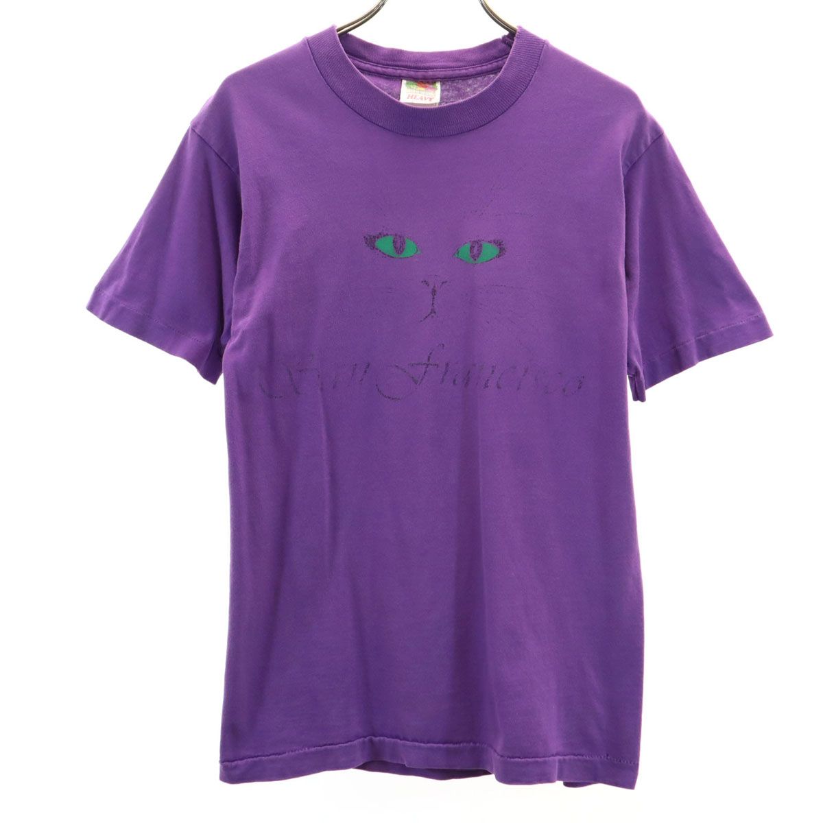 FRUIT OF THE LOOM フルーツオブザルーム 90s オールド USA製 キャット 半袖 Tシャツ S パープル シングルステッチ 猫