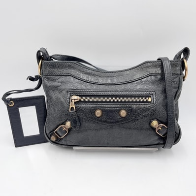 BALENCIAGA(バレンシアガ)ジャイアント ヒップ ショルダーバッグ ヴィンテージ レザー ブラック ゴールド金具 斜め掛け可 237203 1000【中古】