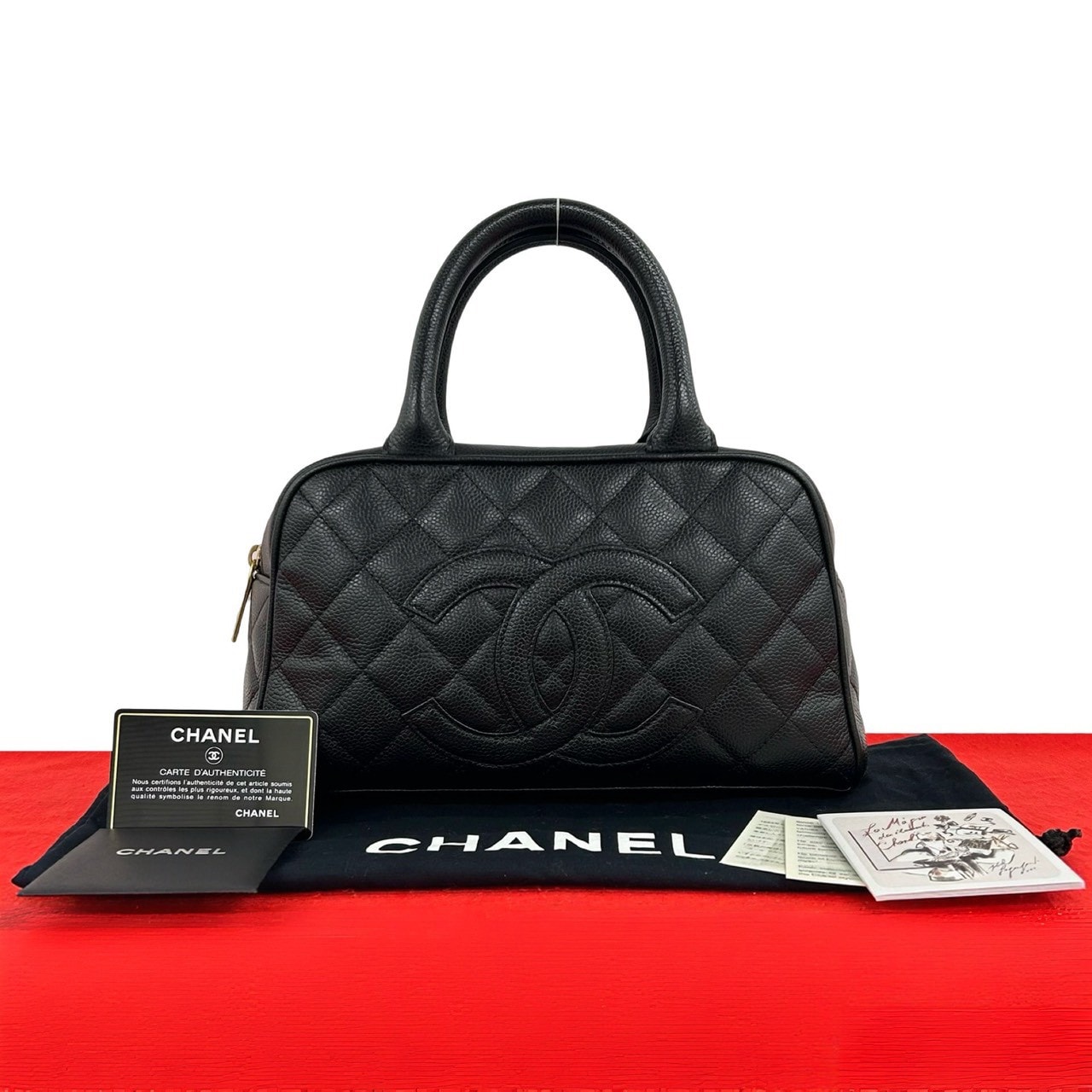 CHANEL シャネル マトラッセ ココマーク キャビアスキン ハンドバッグ ブラック
33369